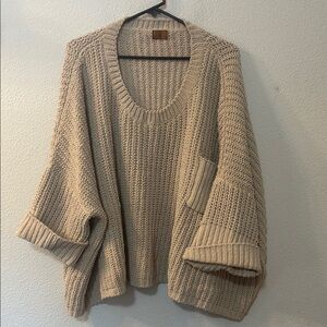POL Cream Chunky Knit Scoop Neck Sweater